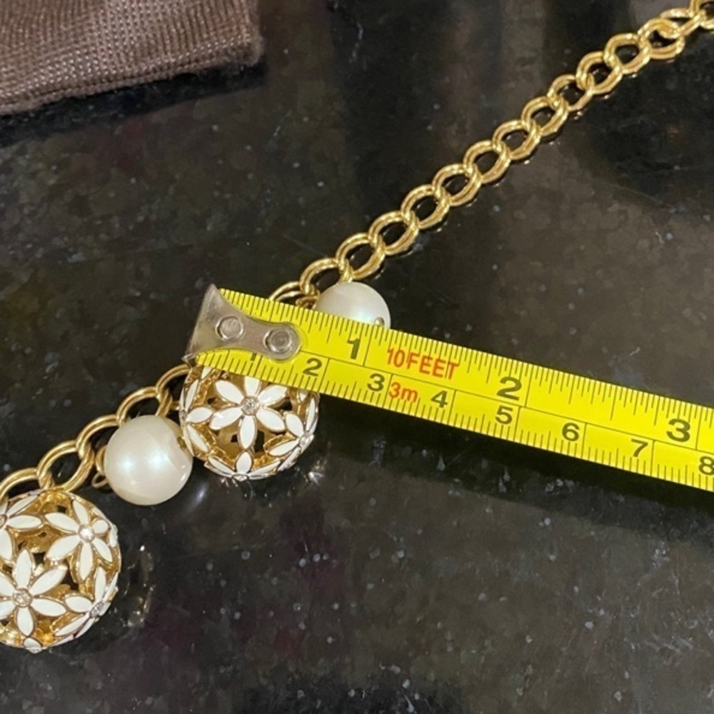 Kate Spade Crystal Enamel Faux Pearl Wallflower Collar Necklace Statement - Picture 8 of 8